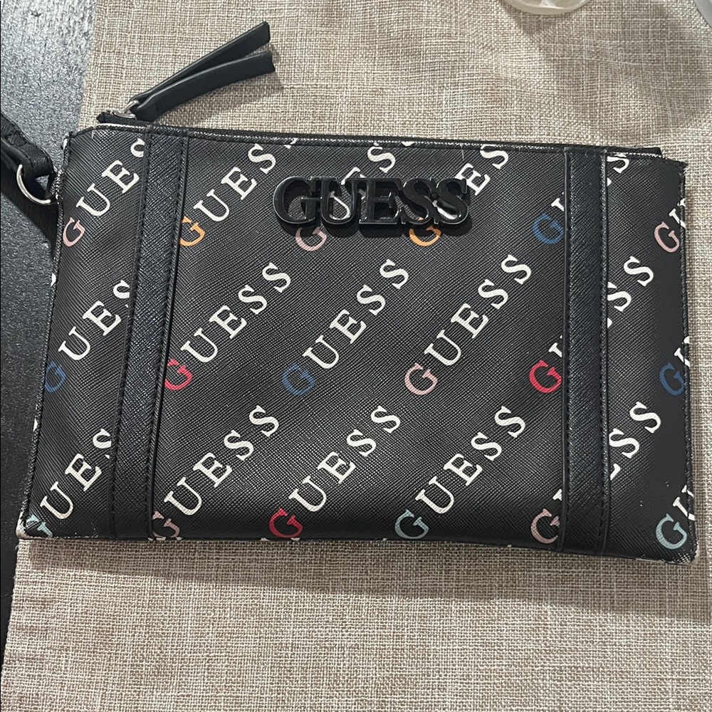 GUESS Black Logo Print Wristlet